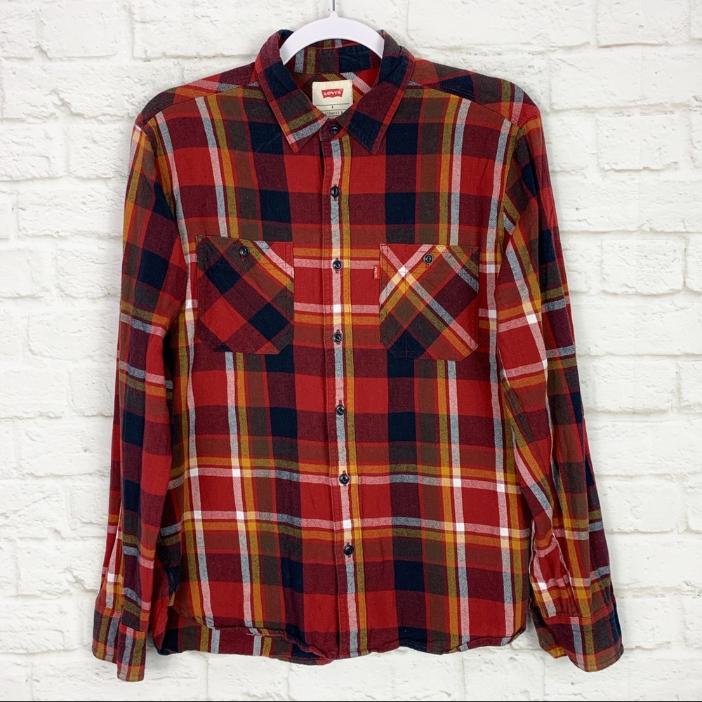 Levis Plaid Flannel Cotton Red Button Down Shirt S
